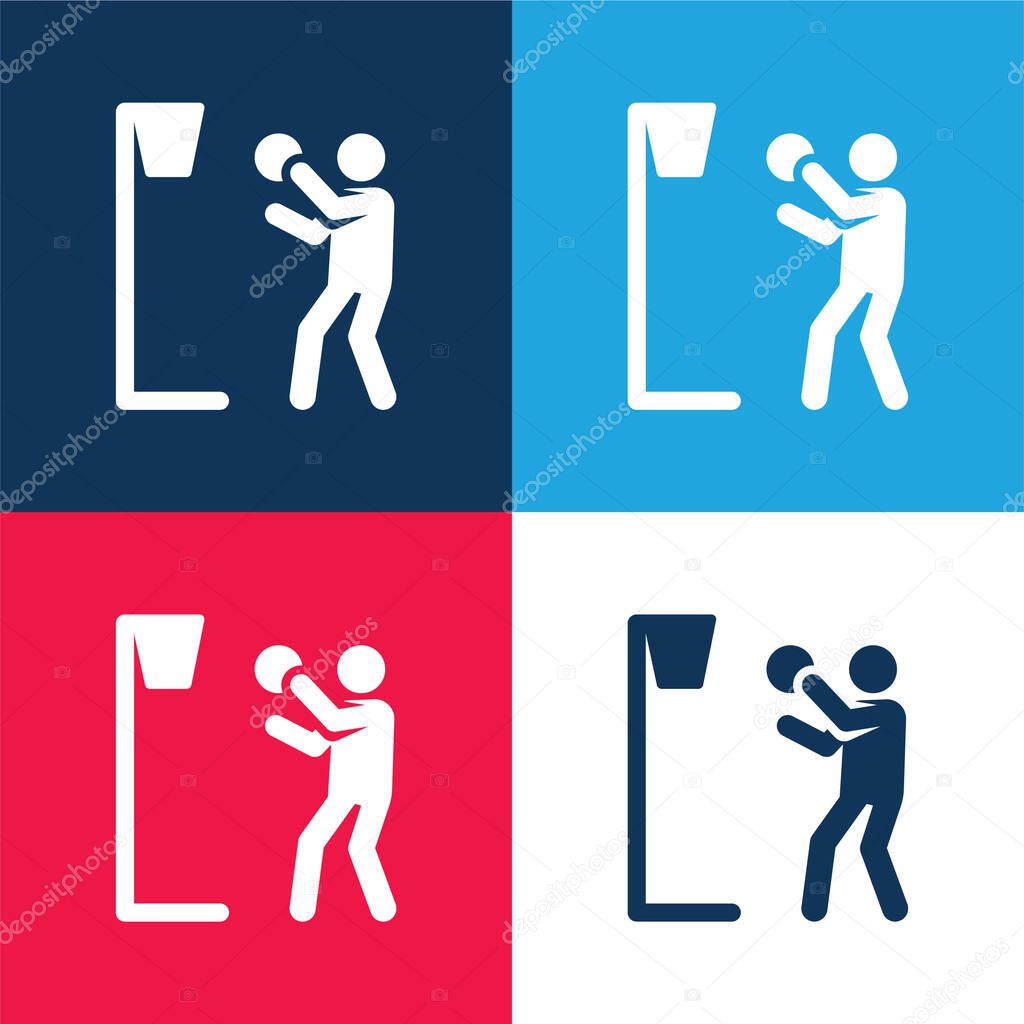 Basketball blue and red four color minimal icon set