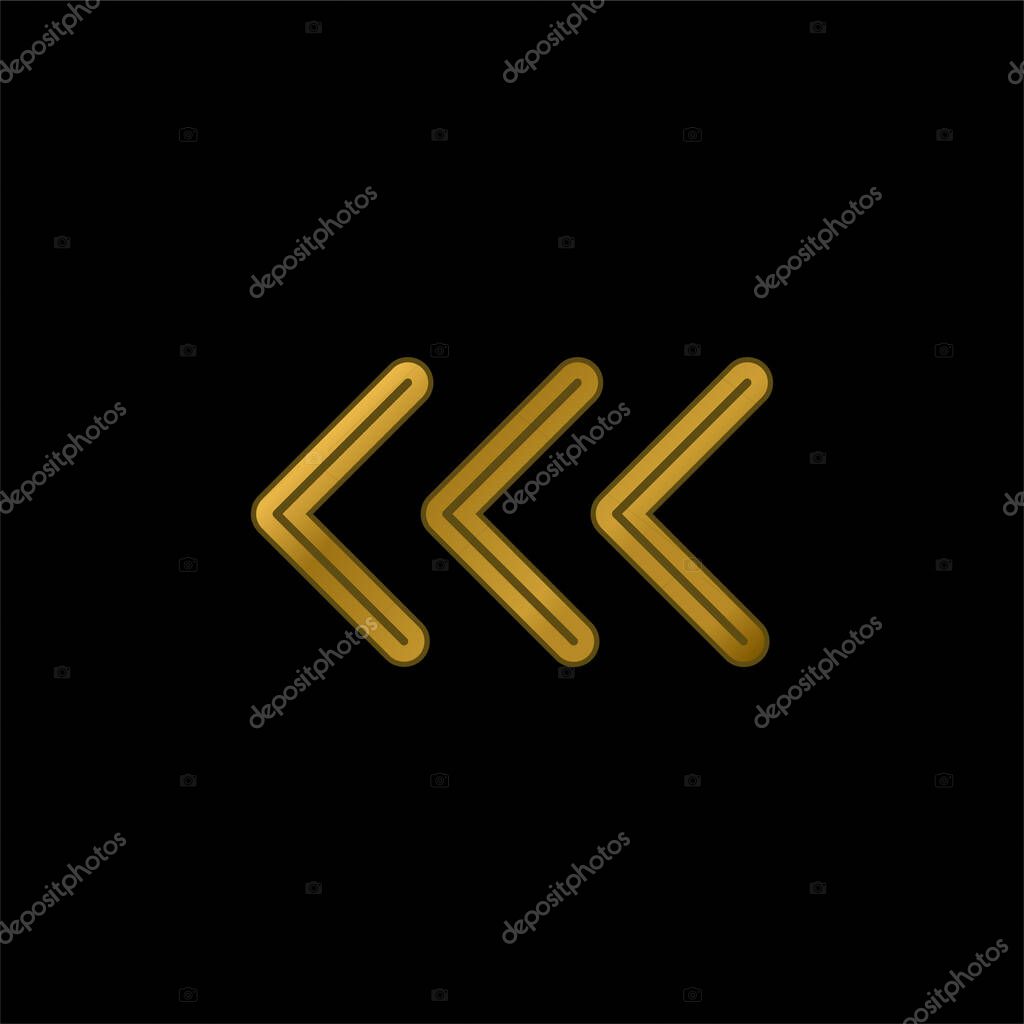 Arrowheads Pointing To The Left gold plated metalic icon or logo vector