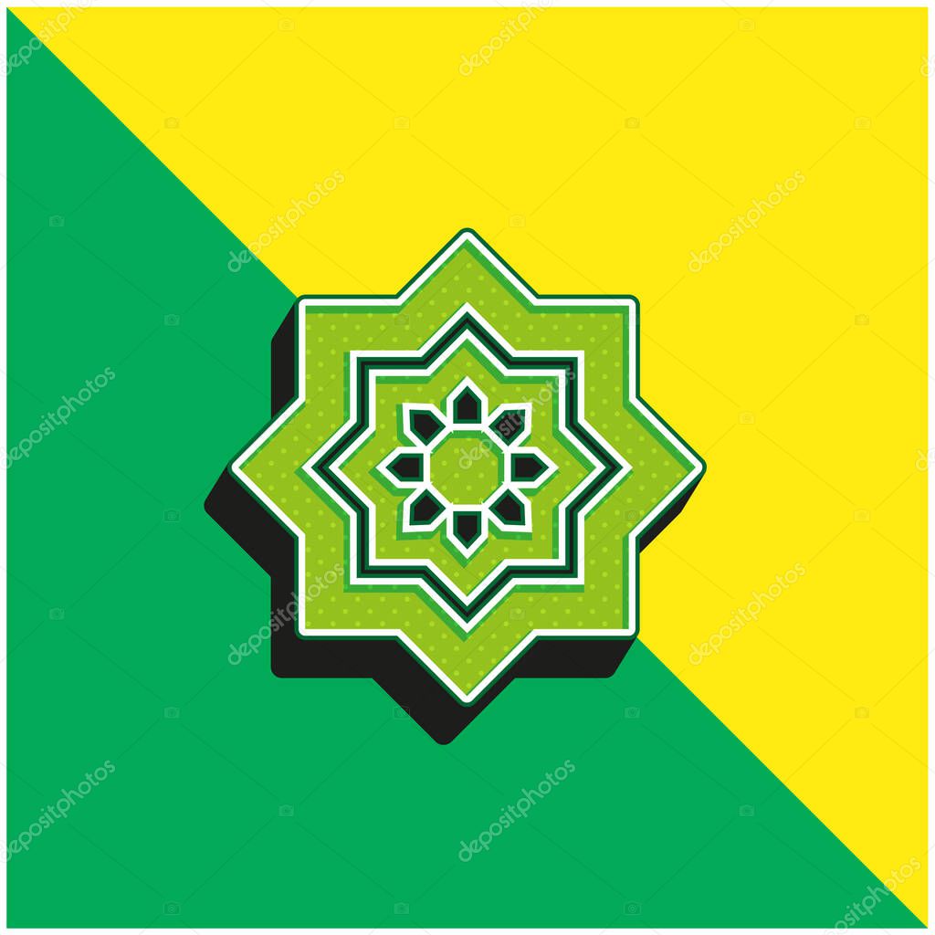 Arabic Art Green and yellow modern 3d vector icon logo