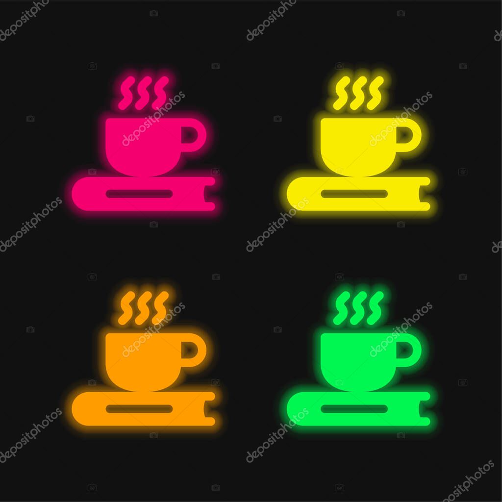 Book four color glowing neon vector icon