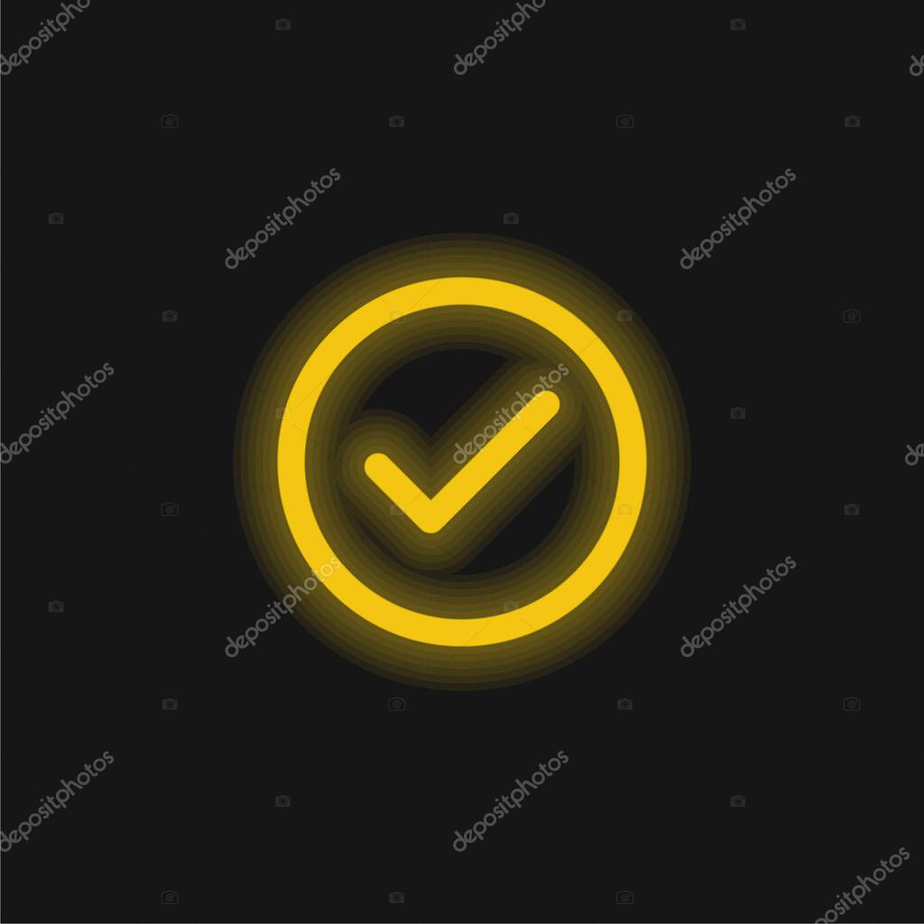 Accept Circular Button Outline yellow glowing neon icon