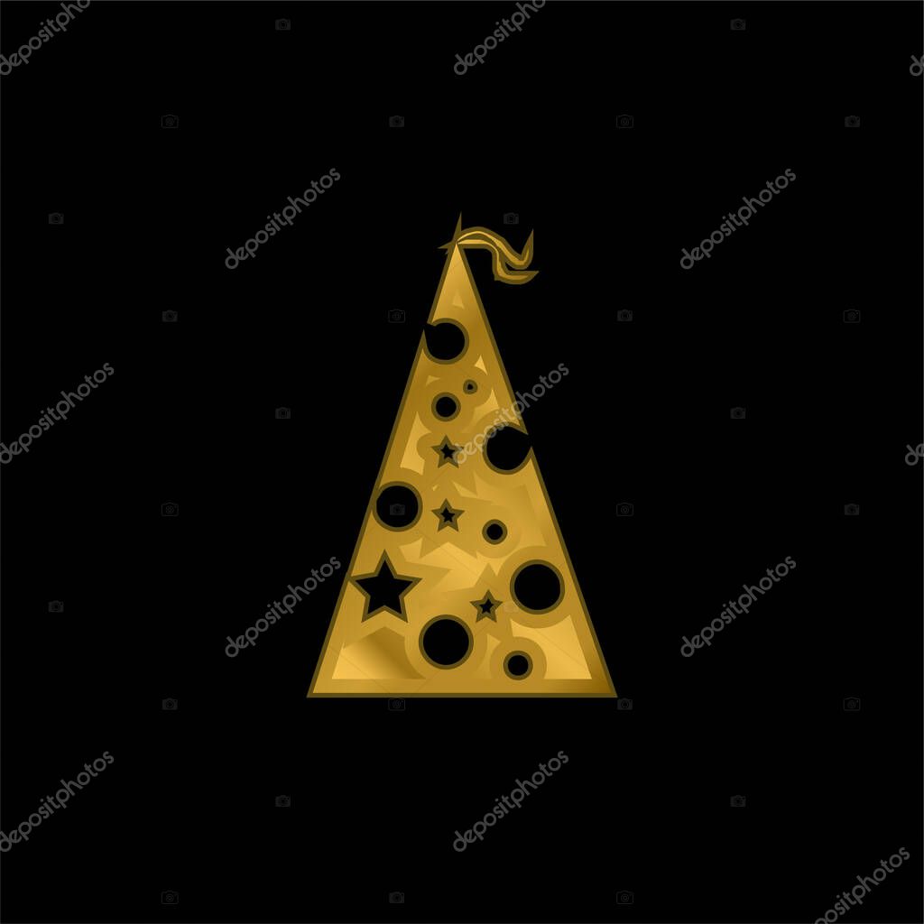 Birthday Hat With Dots And Stars gold plated metalic icon or logo vector