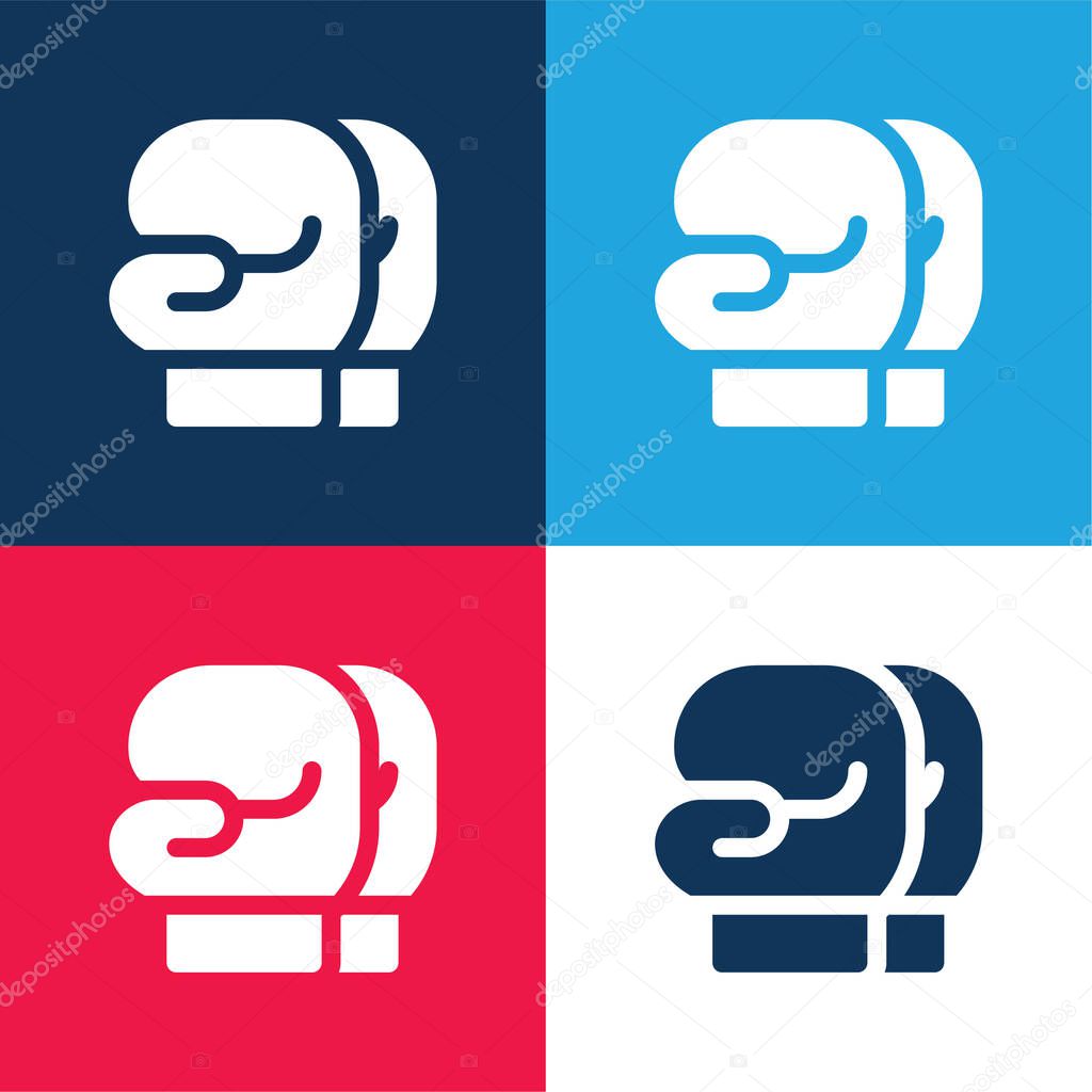 Boxing Gloves blue and red four color minimal icon set