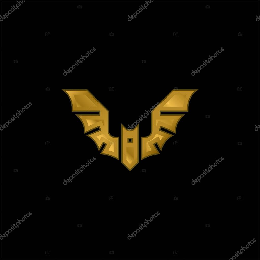 Bat gold plated metalic icon or logo vector