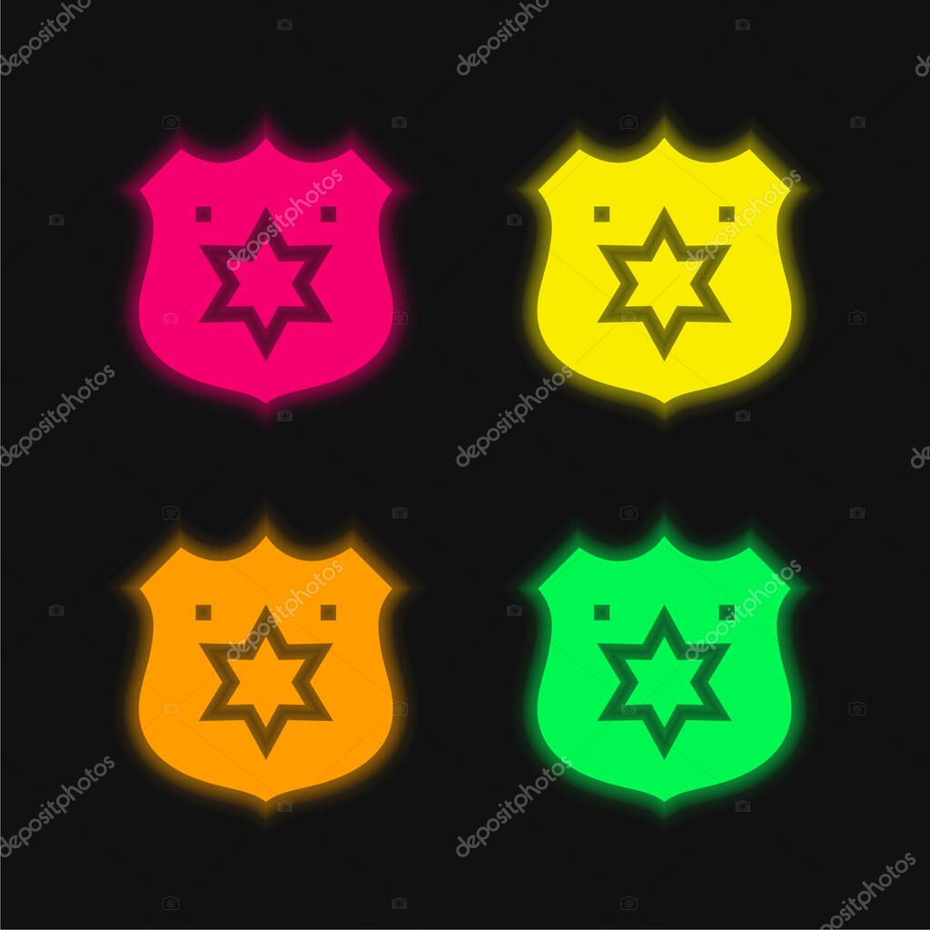 Badge four color glowing neon vector icon