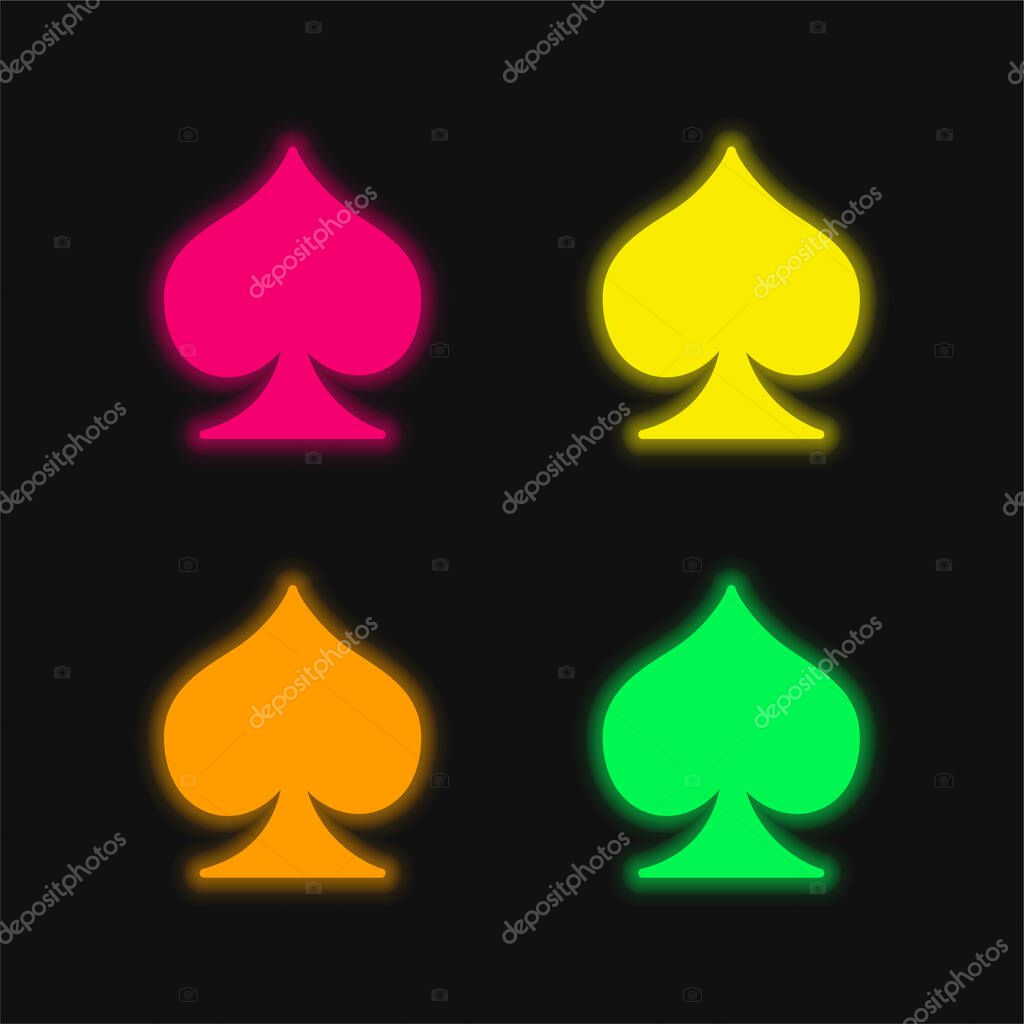 Ace Of Spades four color glowing neon vector icon