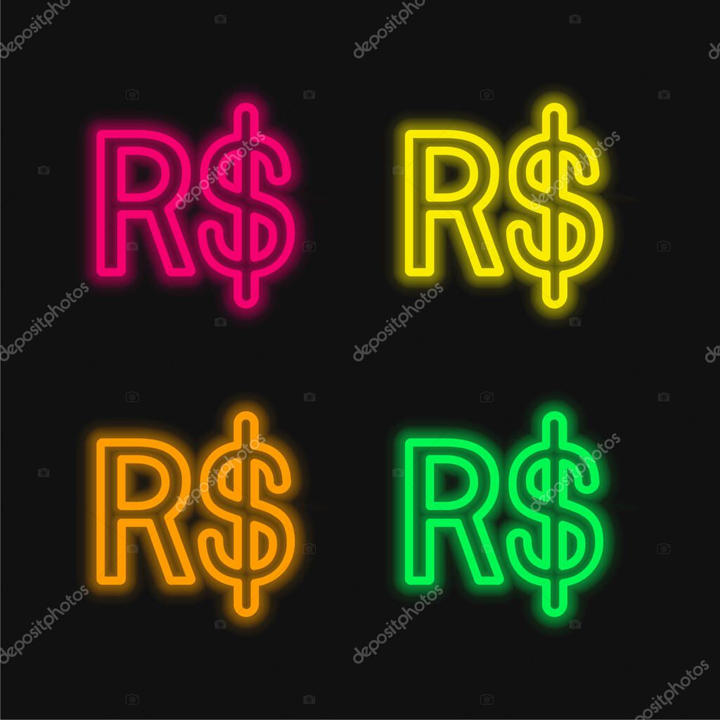 Brazil Real Symbol four color glowing neon vector icon