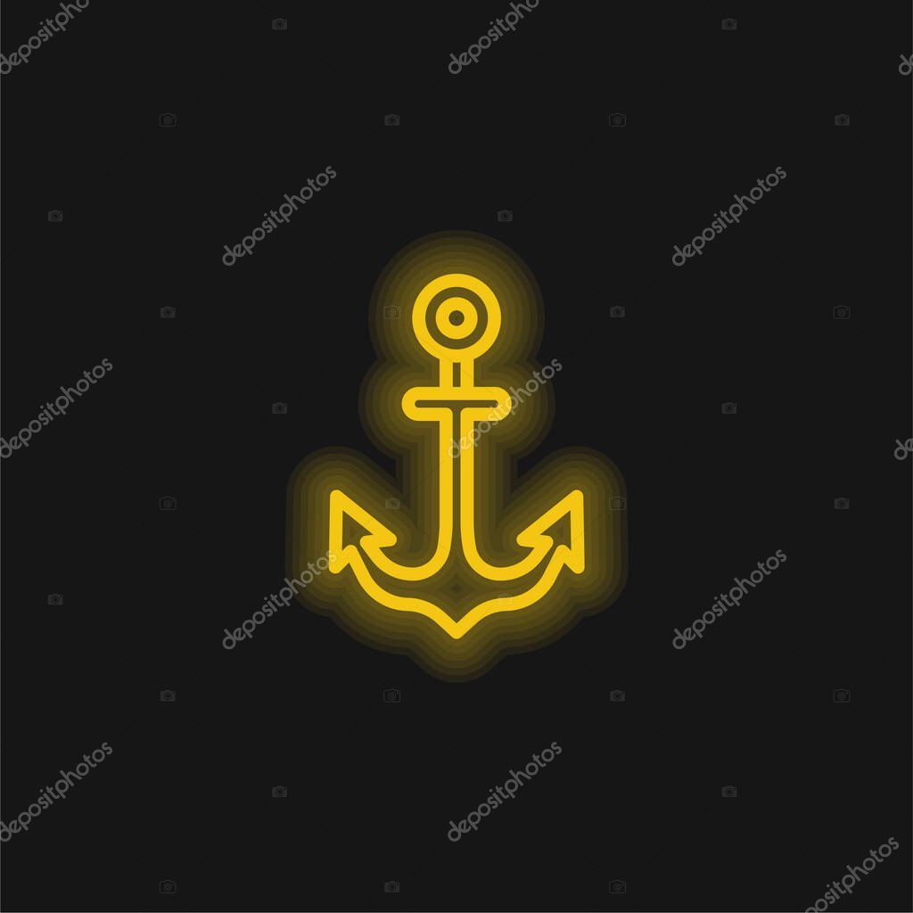 Anchor yellow glowing neon icon