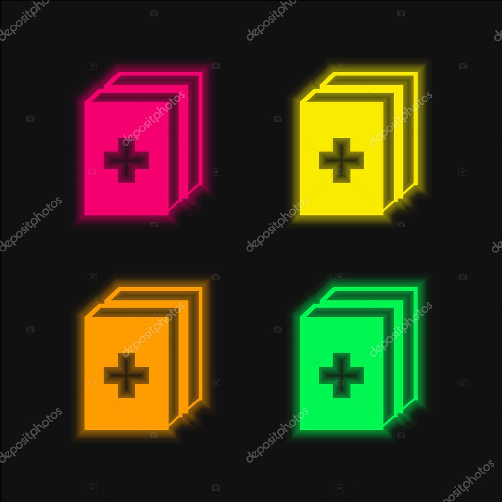 2 Medicine Kit four color glowing neon vector icon