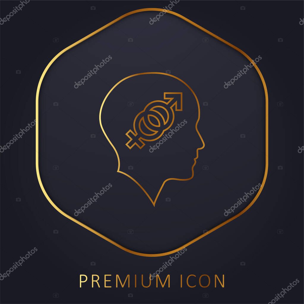 Bald Head With Sex Symbols golden line premium logo or icon