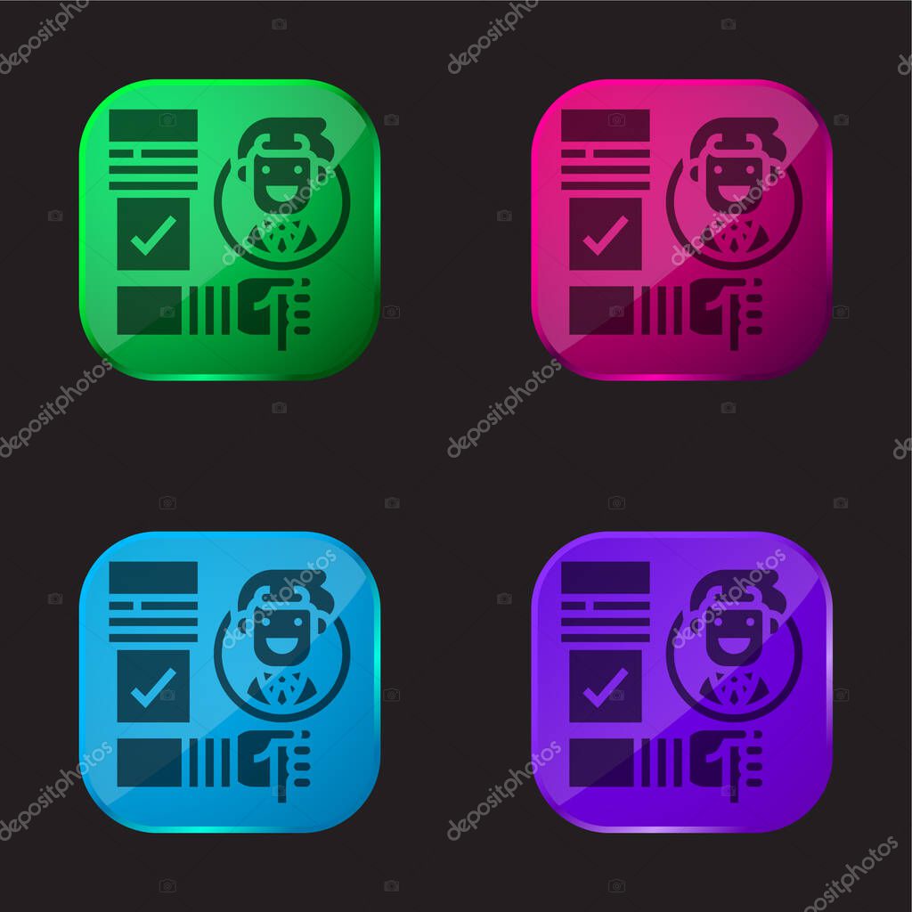 Background Check four color glass button icon