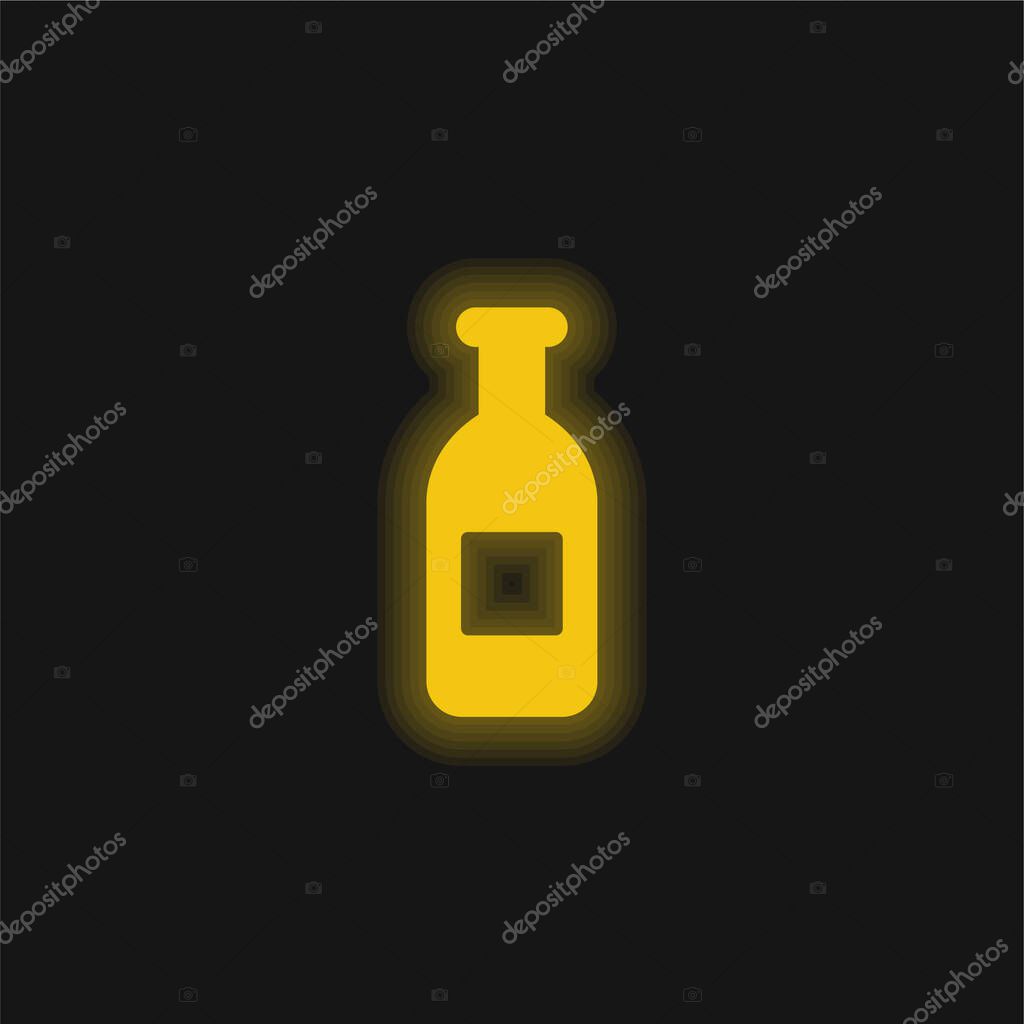 Bottle Of Water yellow glowing neon icon