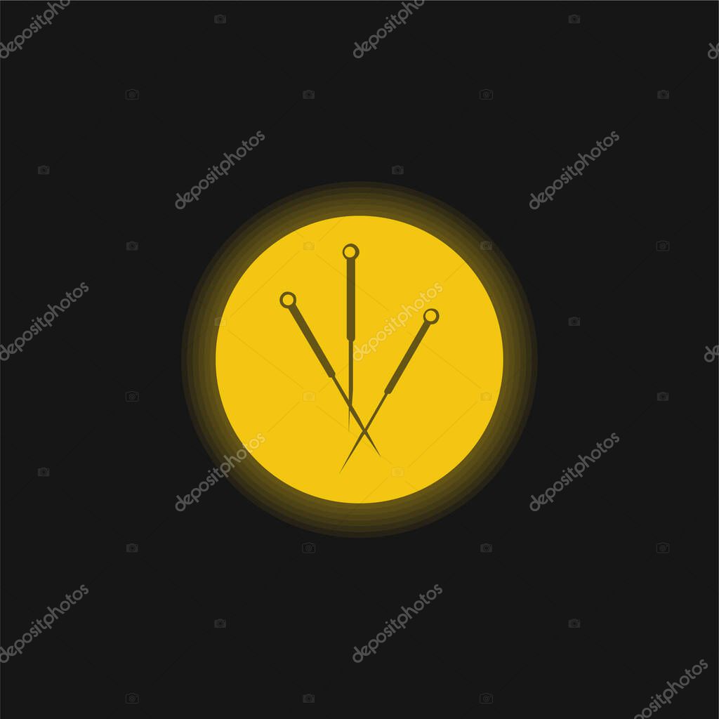 Acupuncture Needles In A Circle yellow glowing neon icon