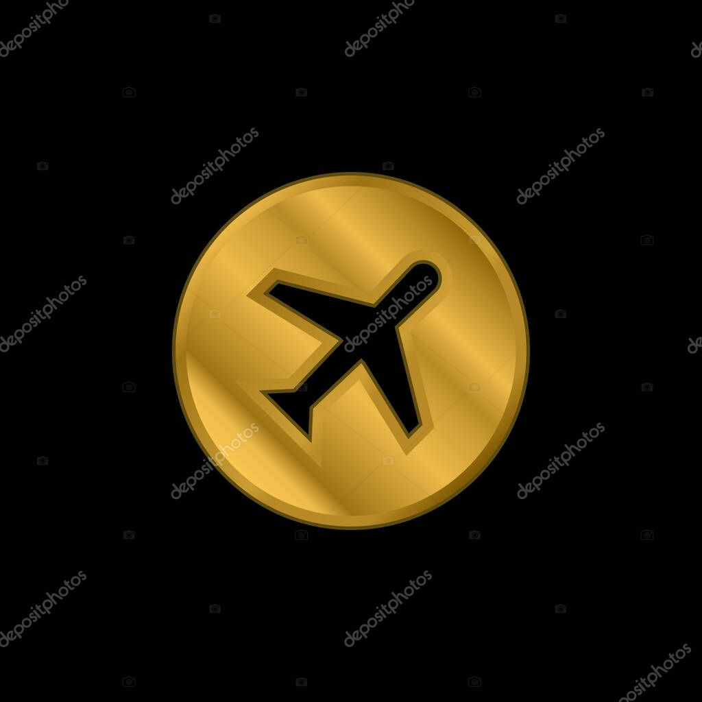 Airplane gold plated metalic icon or logo vector