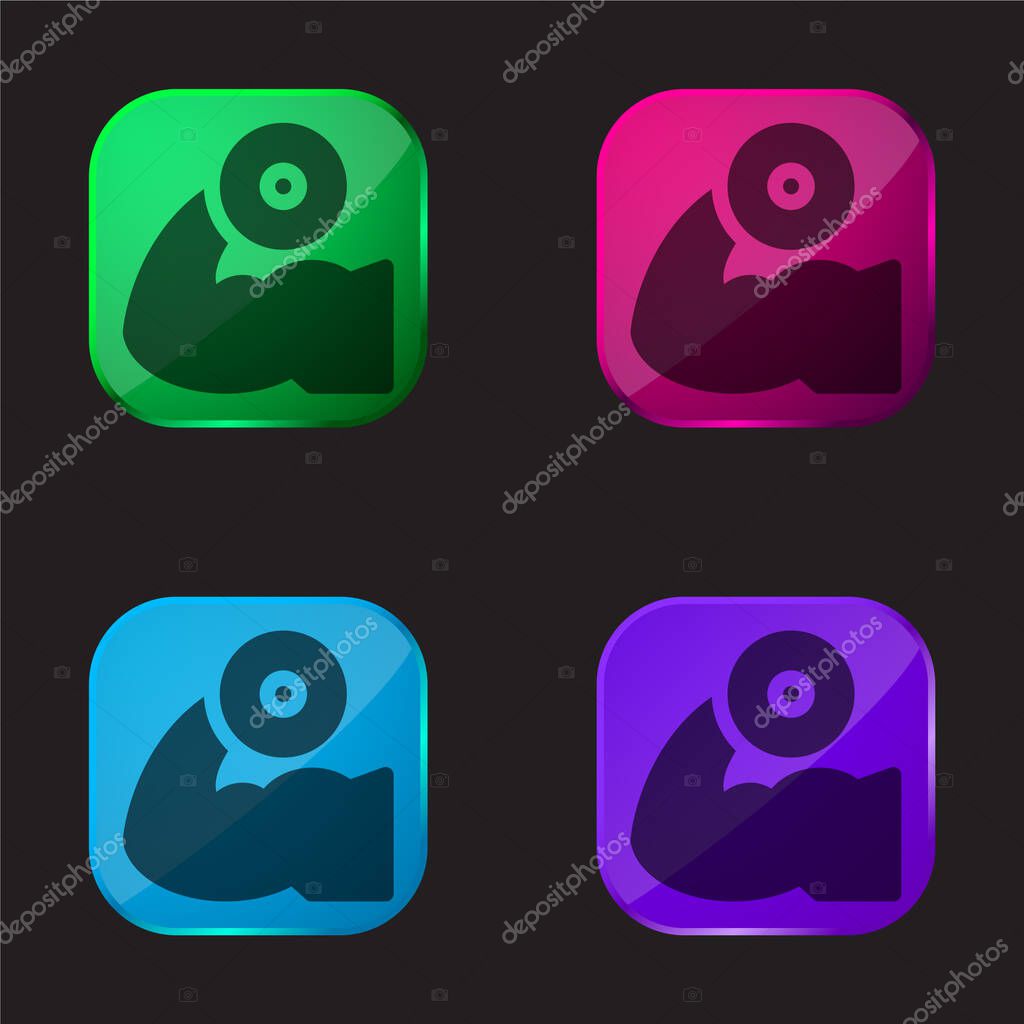 Biceps four color glass button icon