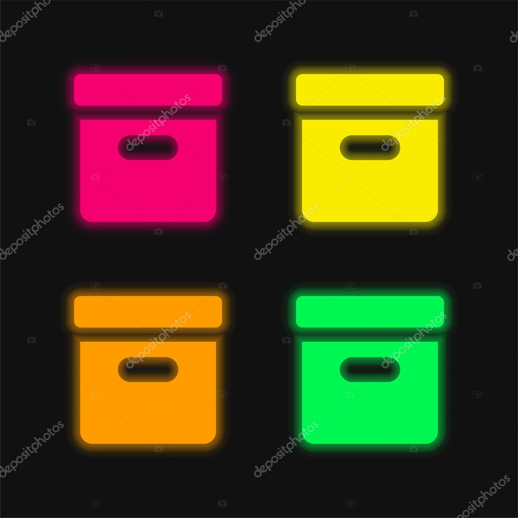 Box four color glowing neon vector icon