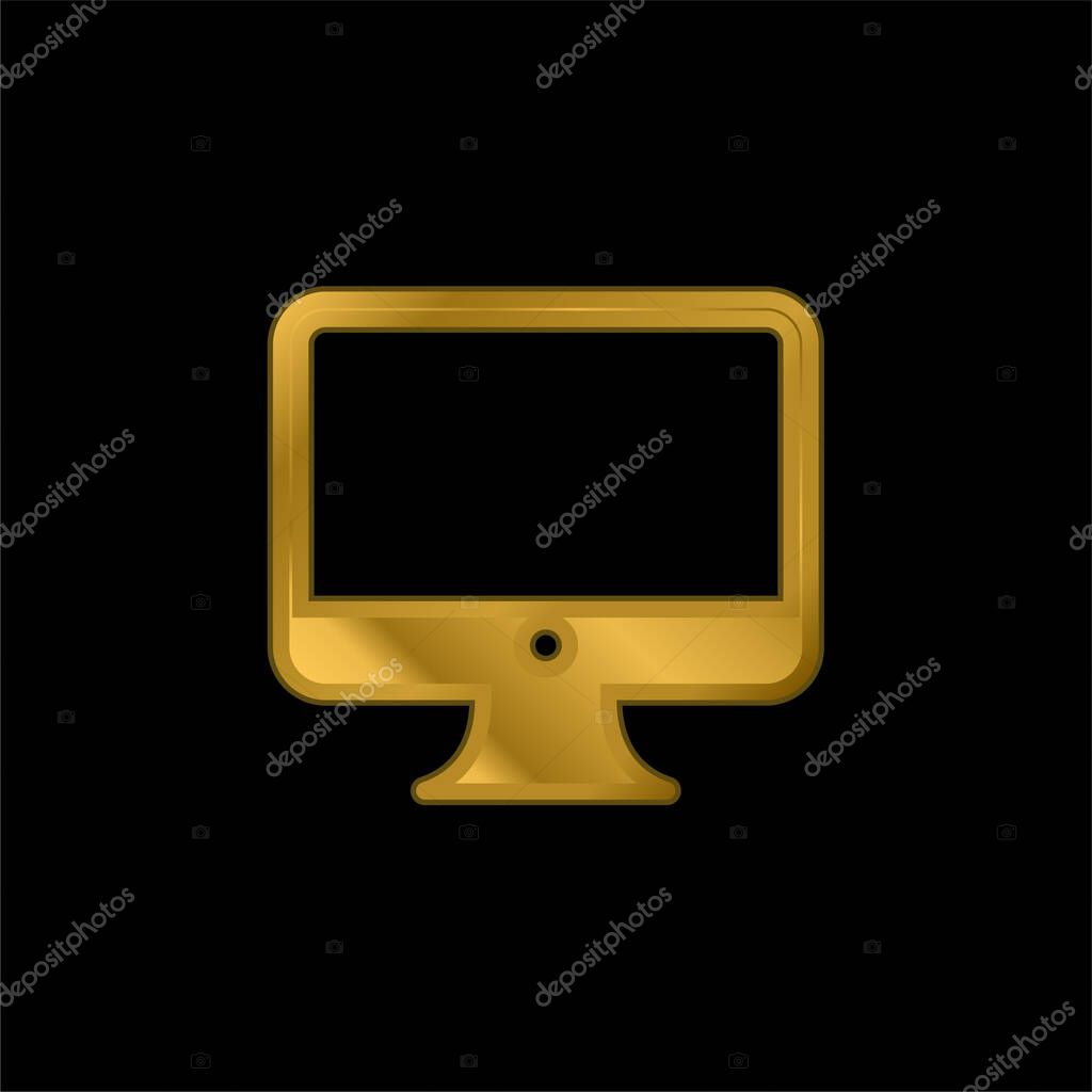 Big Computer Monitor gold plated metalic icon or logo vector