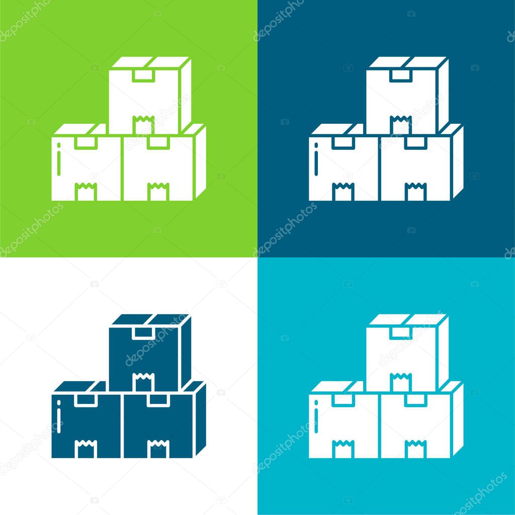 Boxes Flat four color minimal icon set