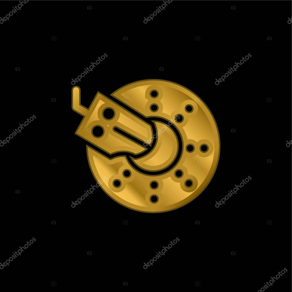 Brake gold plated metalic icon or logo vector