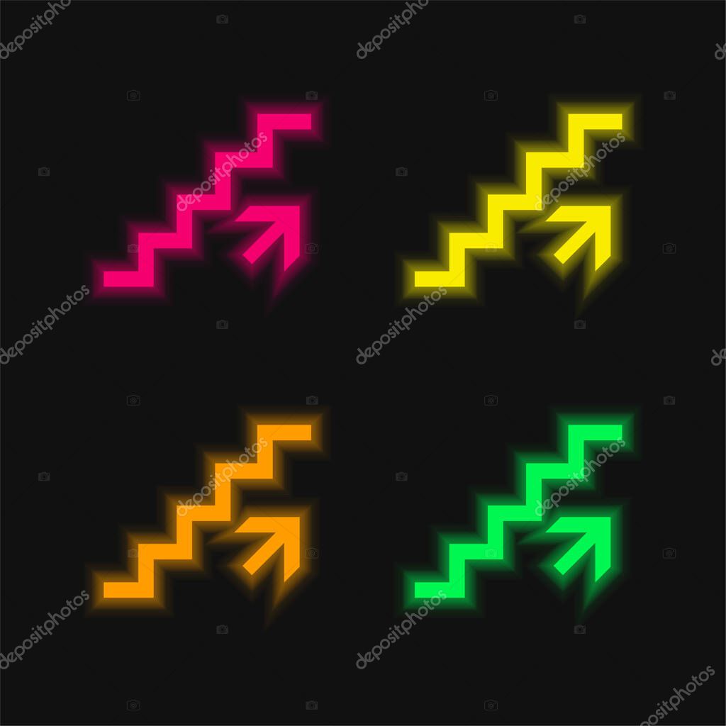 Ascending Stairs Signal four color glowing neon vector icon