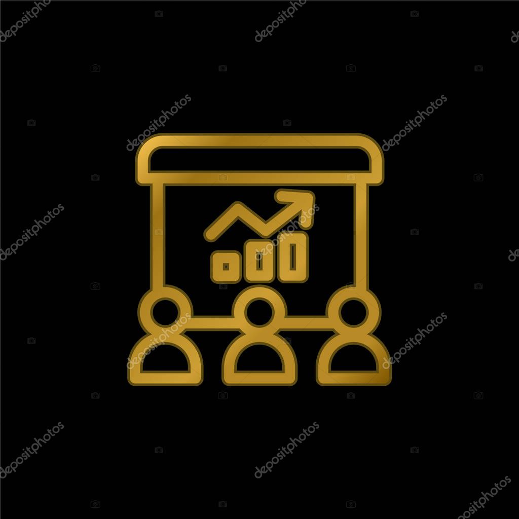 Analytics gold plated metalic icon or logo vector