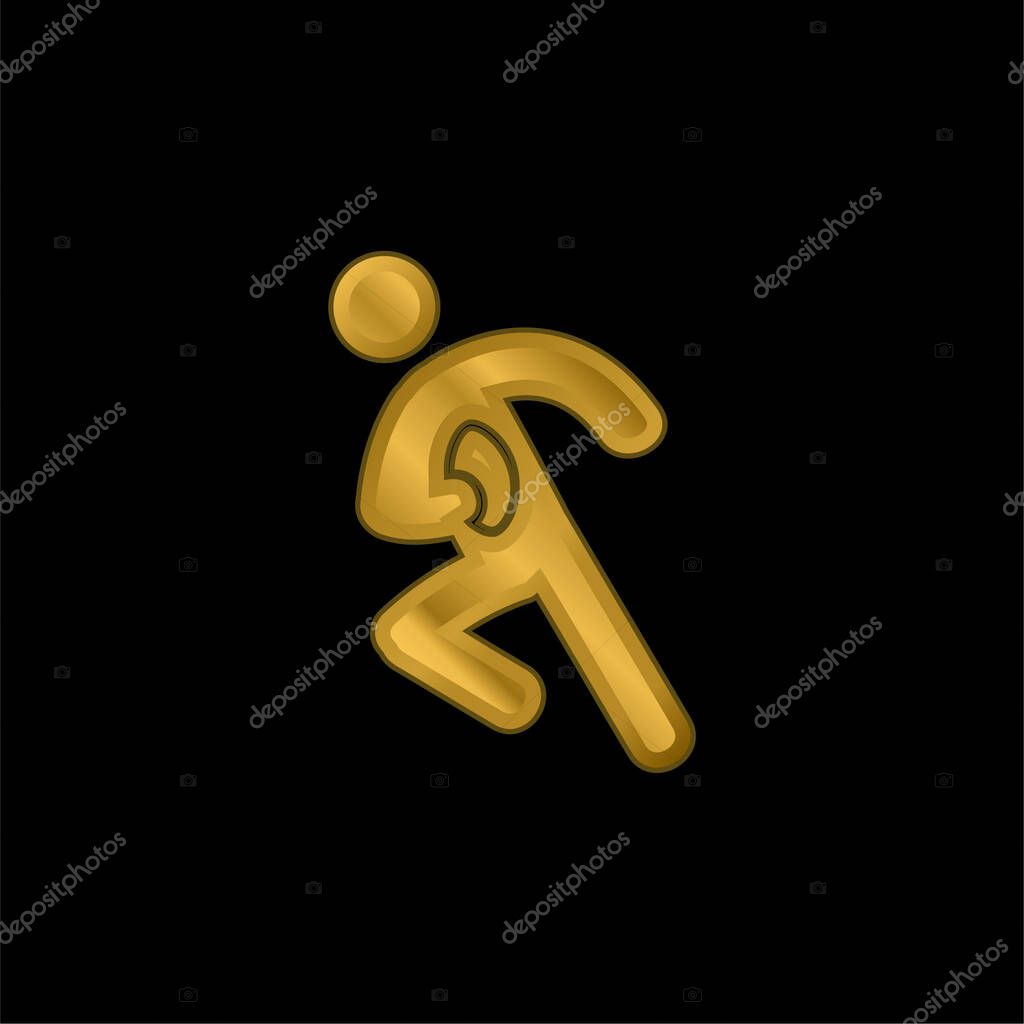 American Football Player gold plated metalic icon or logo vector
