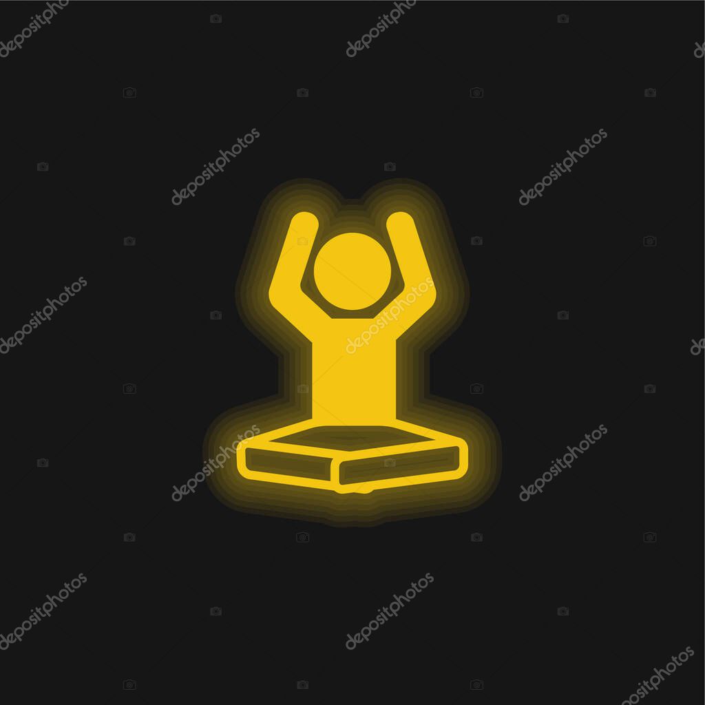 Boy On Lotus Position Flexing Arms yellow glowing neon icon
