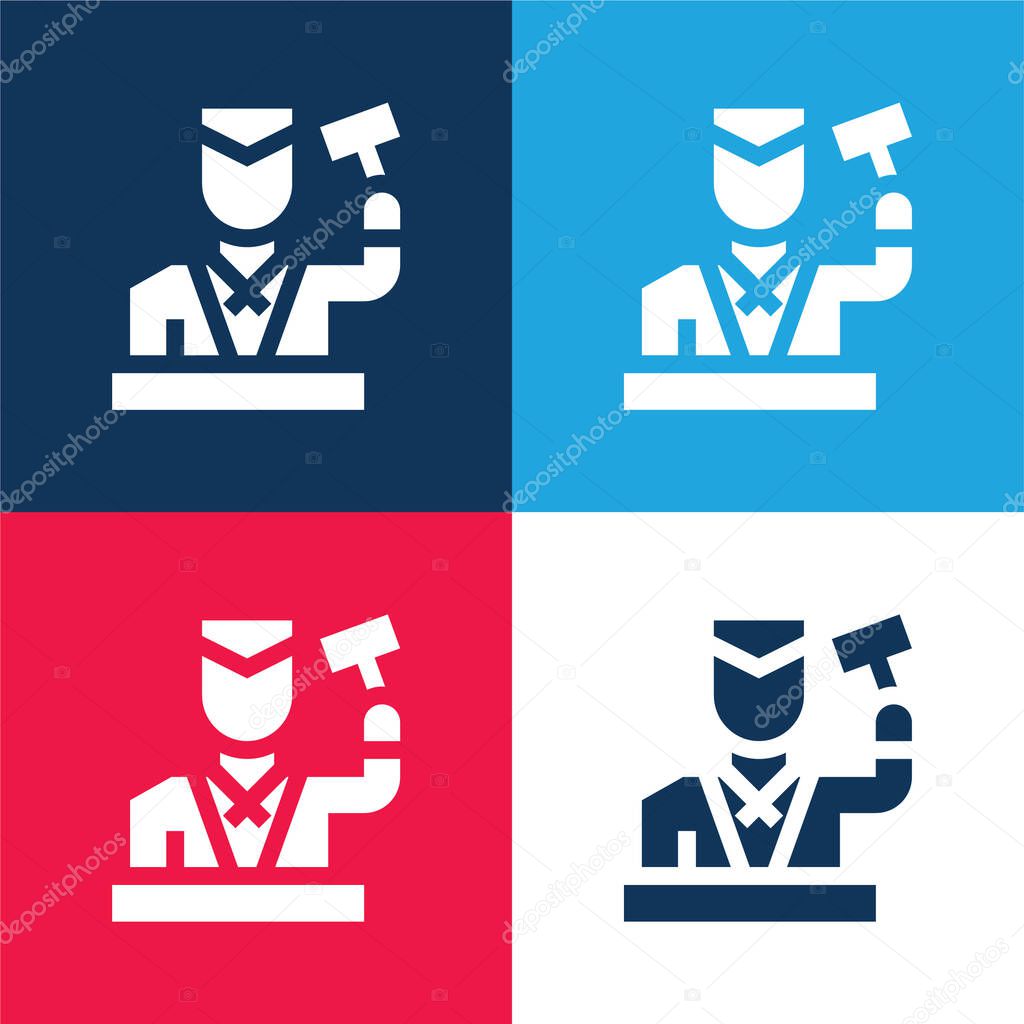Auction blue and red four color minimal icon set