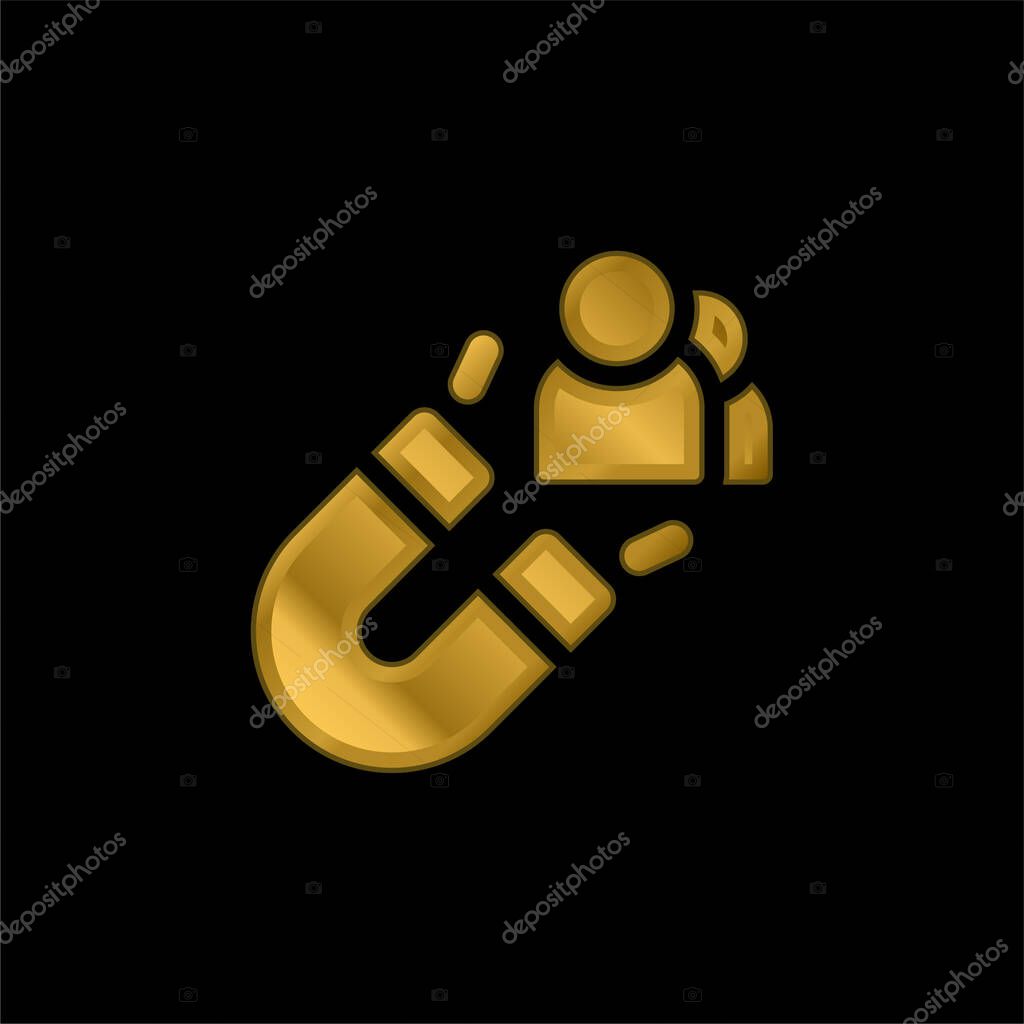 Attract Customers gold plated metalic icon or logo vector
