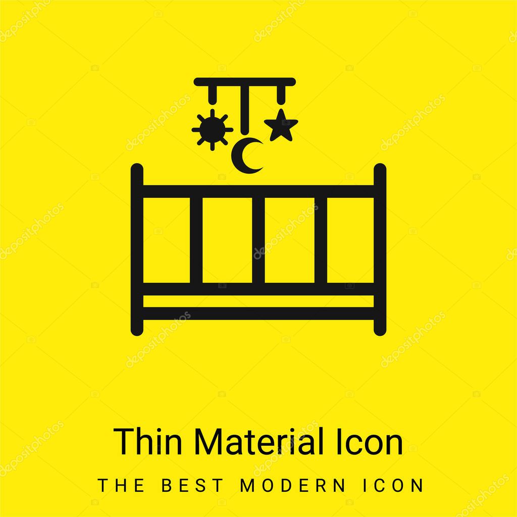 Baby Bed With A Mobile Toy With Hanging Shapes Of Sun Moon And Star minimal bright yellow material icon