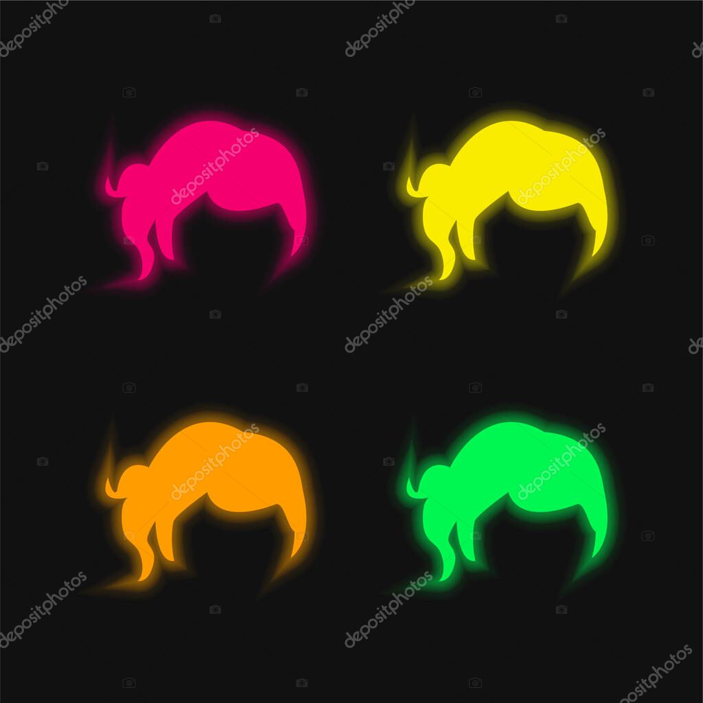 Black Short Hair Shape four color glowing neon vector icon
