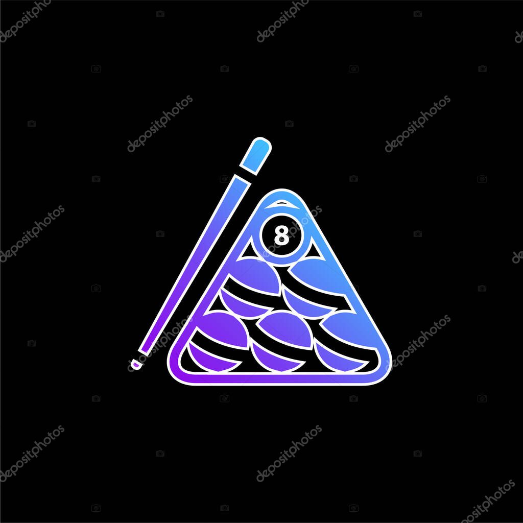 Billiard Balls Set Inside The Triangle And The Stick At One Side blue gradient vector icon