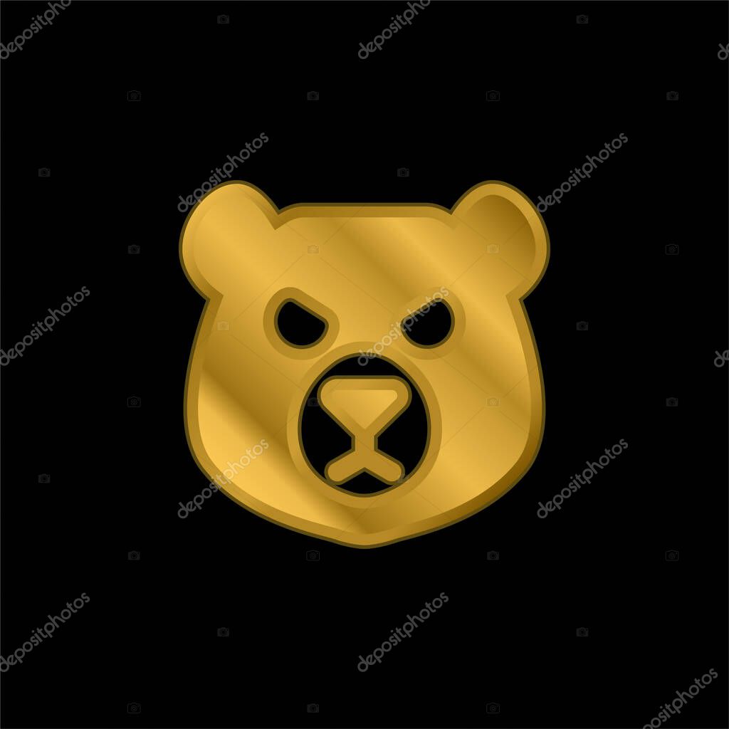 Bear Head gold plated metalic icon or logo vector