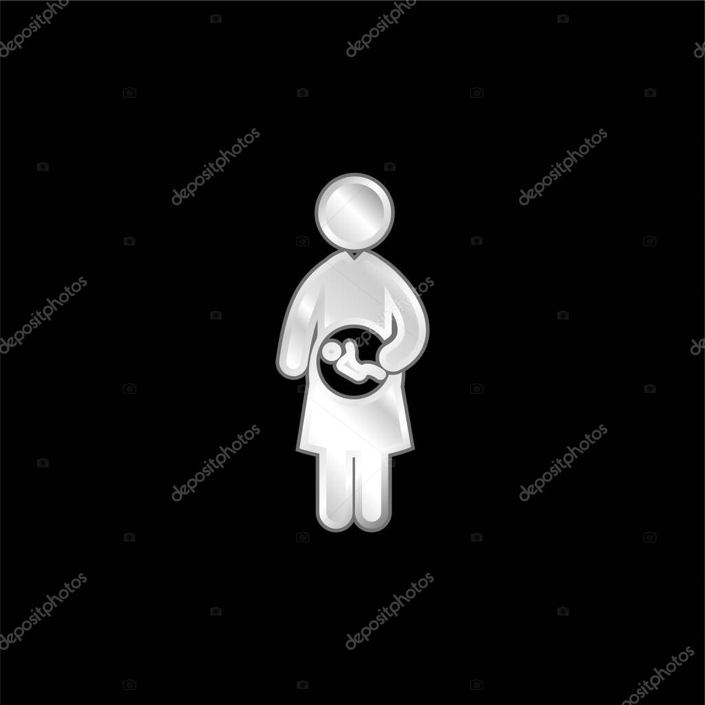 Baby In Mother Uterus silver plated metallic icon