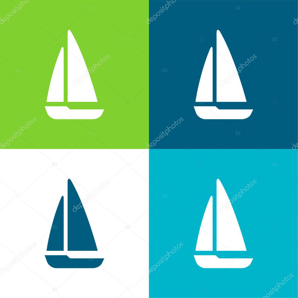 Black Sailing Boat Flat four color minimal icon set