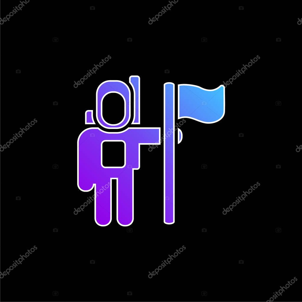 Astronaut Space Traveller With A Flag blue gradient vector icon