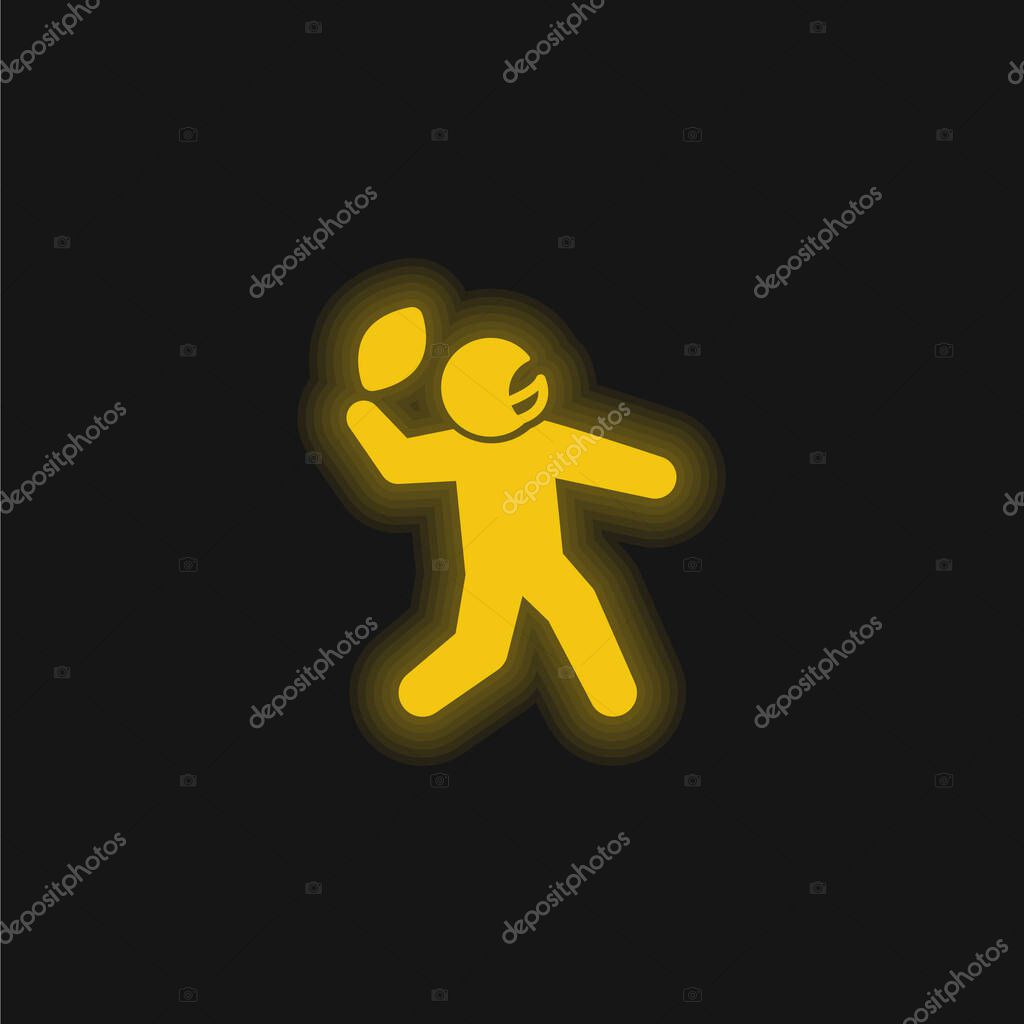 American Football Player yellow glowing neon icon