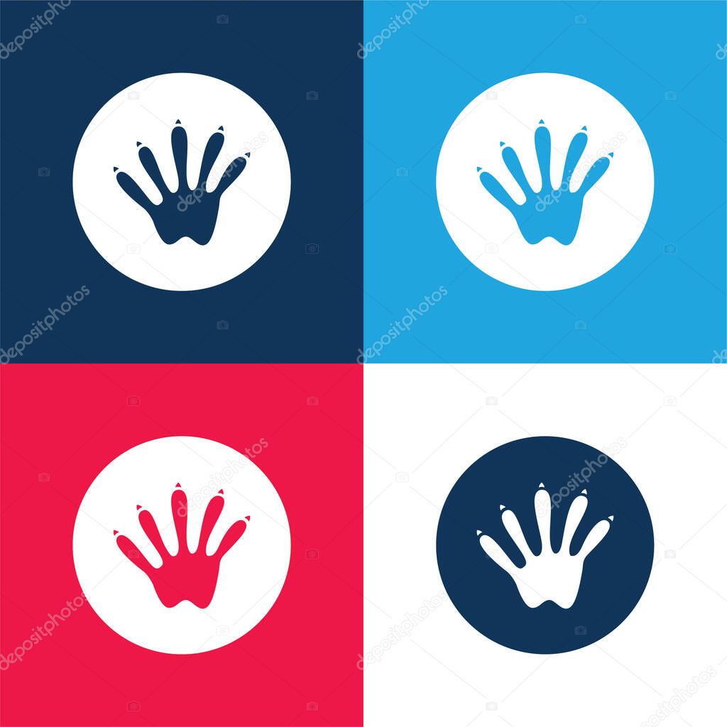 Animal Footprint blue and red four color minimal icon set