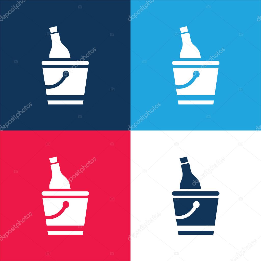 Bottle And Ice Bucket blue and red four color minimal icon set