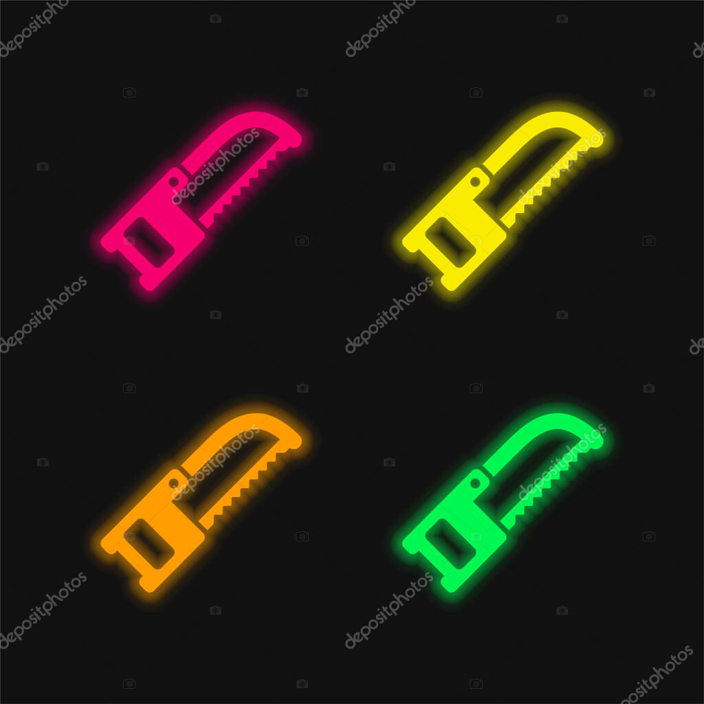 Band Saw four color glowing neon vector icon