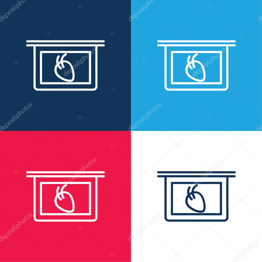Body Organ With Hair Strands View On Plate blue and red four color minimal icon set