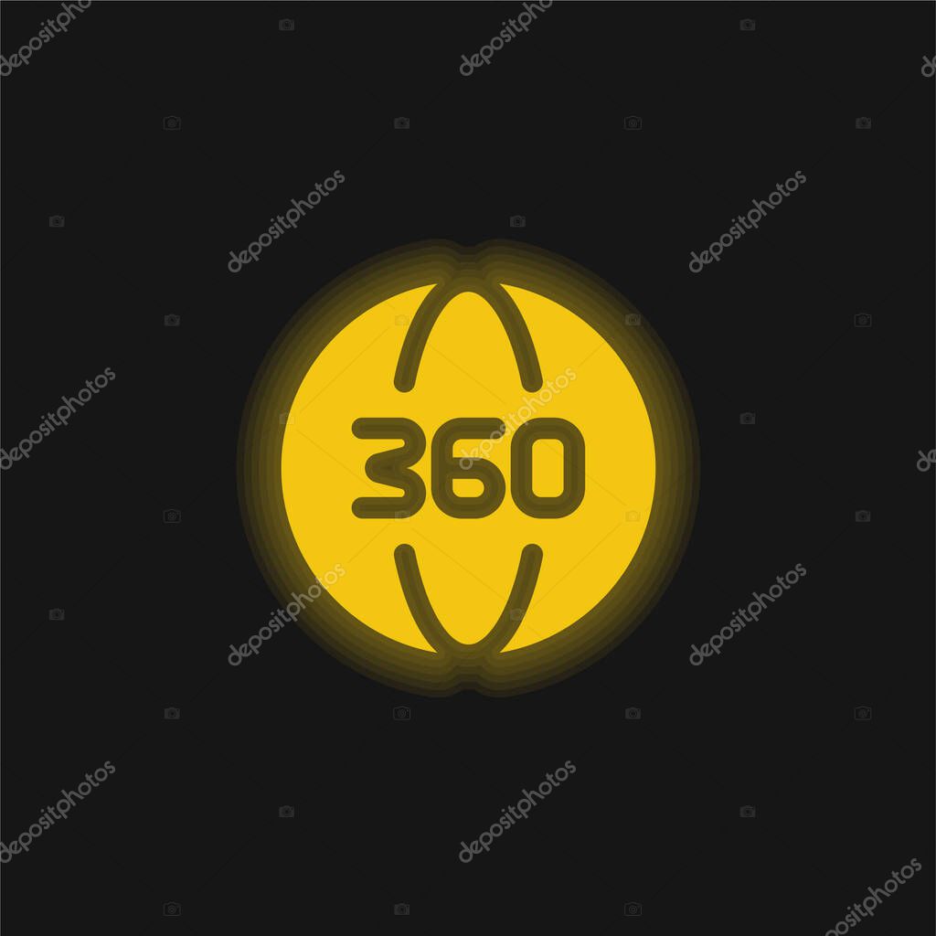 360 Degrees yellow glowing neon icon