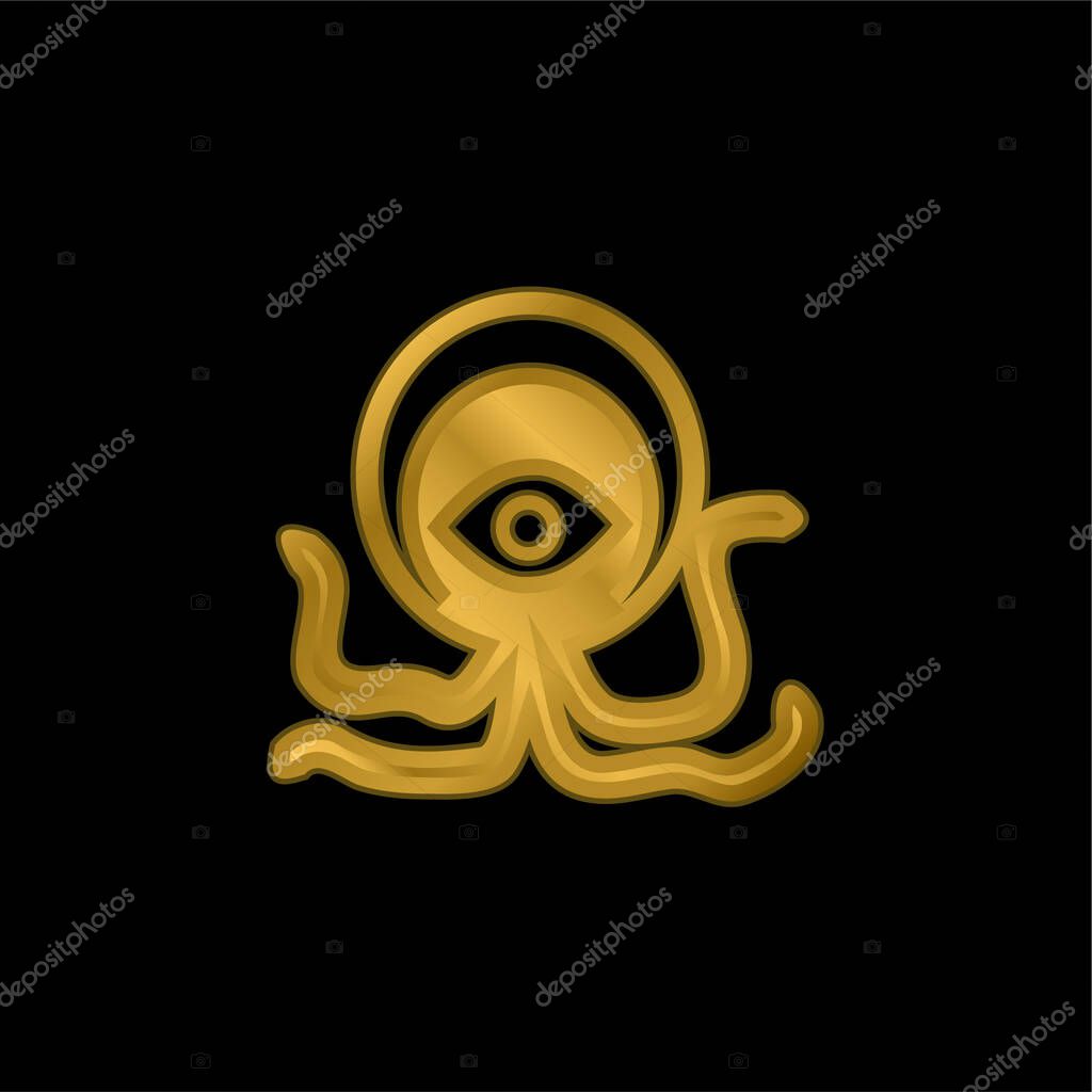 Alien Creature gold plated metalic icon or logo vector
