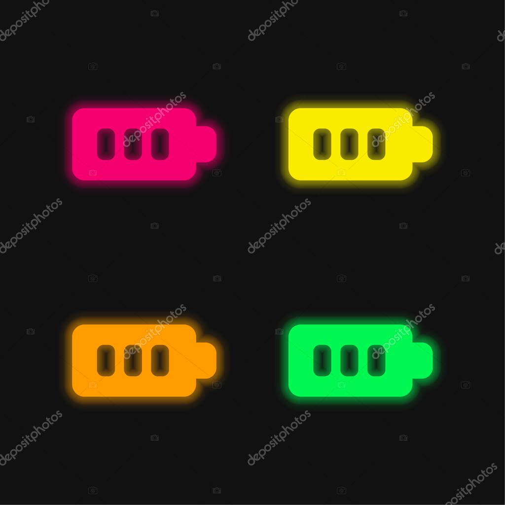 Battery four color glowing neon vector icon
