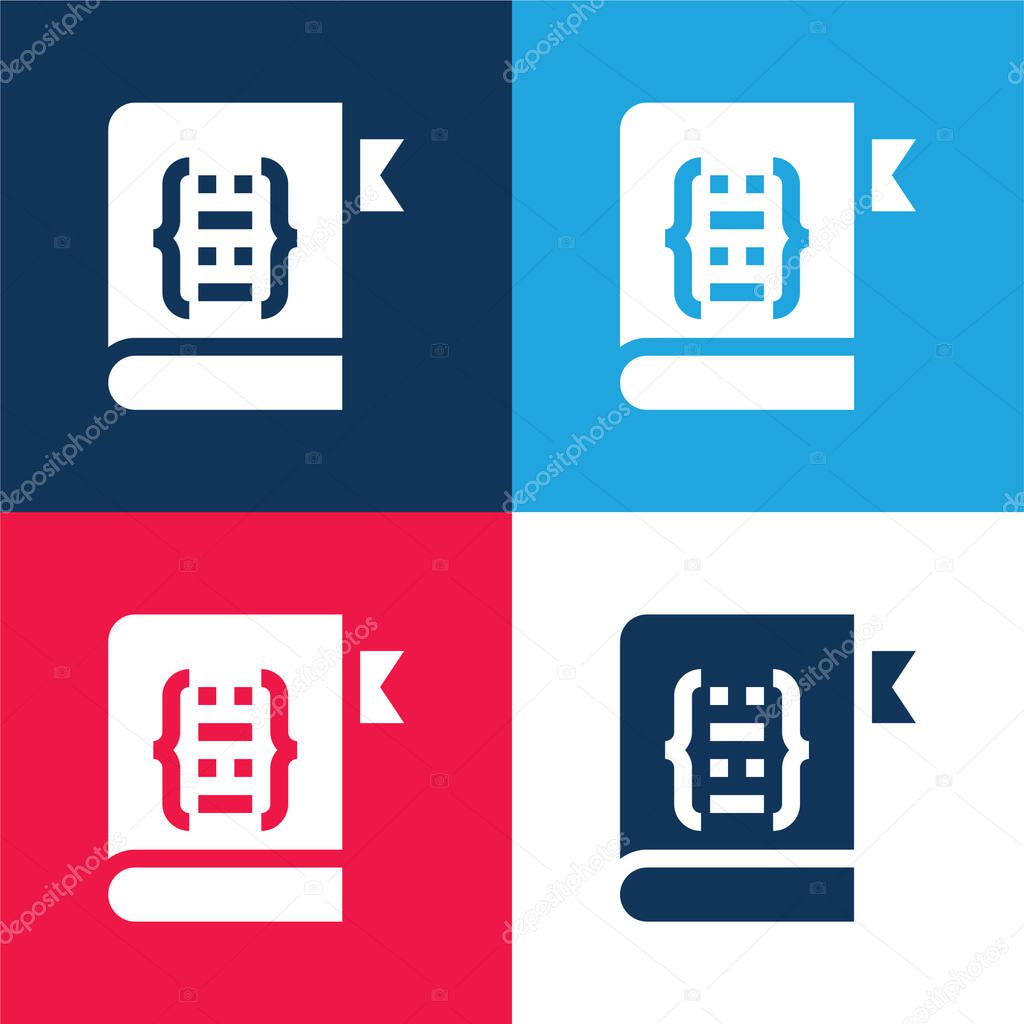 Book blue and red four color minimal icon set