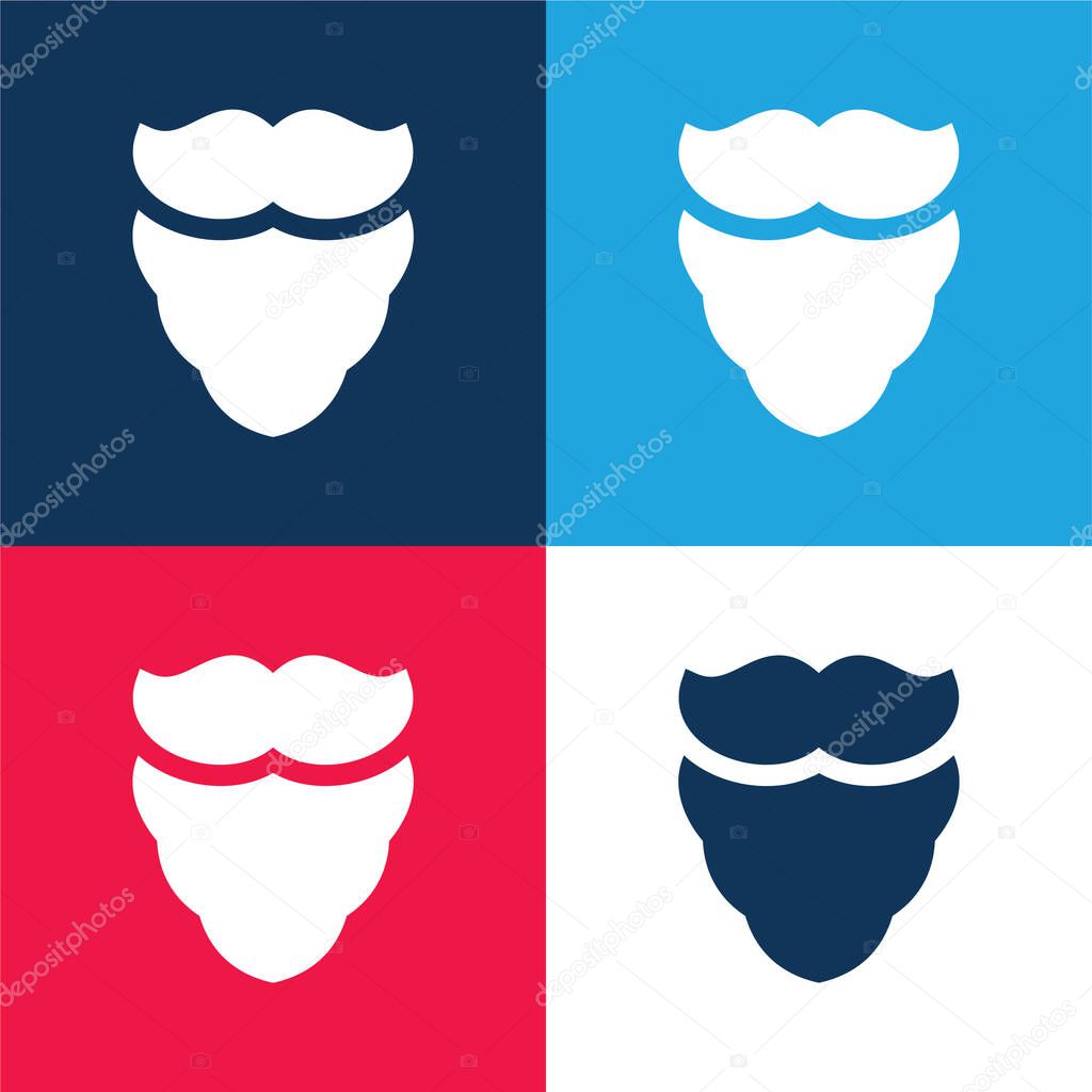 Beard blue and red four color minimal icon set