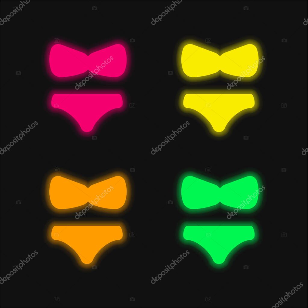 Big Bikini four color glowing neon vector icon