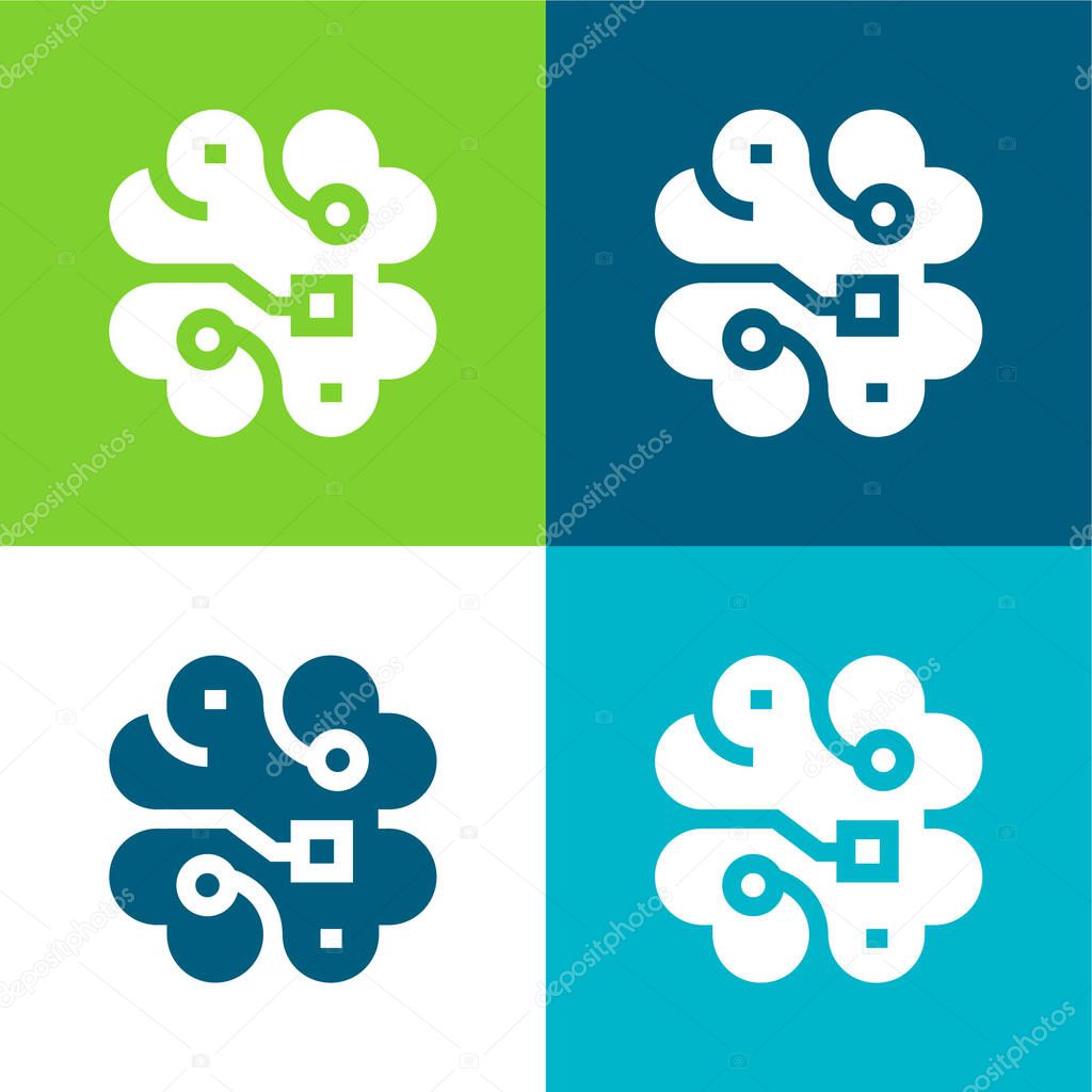 Brain Flat four color minimal icon set
