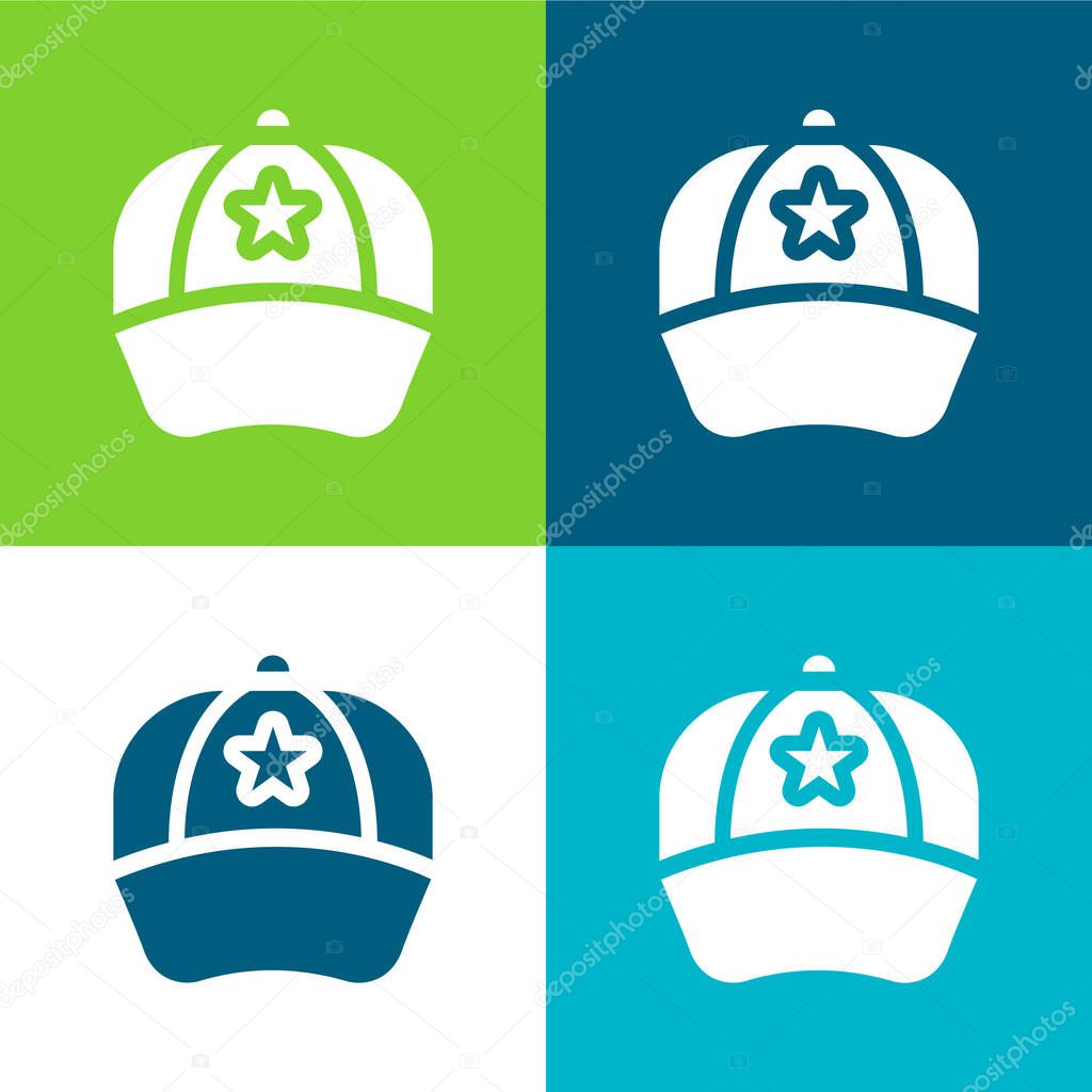 Baseball Cap Flat four color minimal icon set