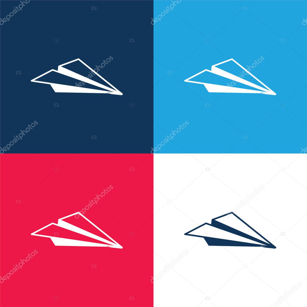 Airplane Of Paper Sheet blue and red four color minimal icon set